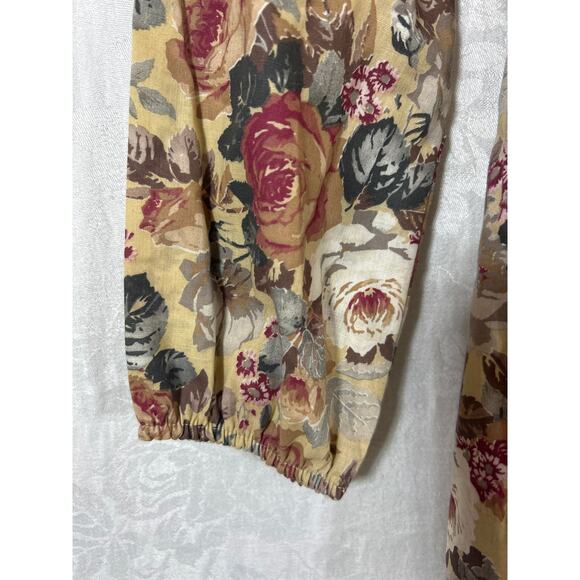 Fran Keene Vintage Tunic 12 Tan Floral Belted Cottagecore Fall Neutral Country - Picture 2 of 12